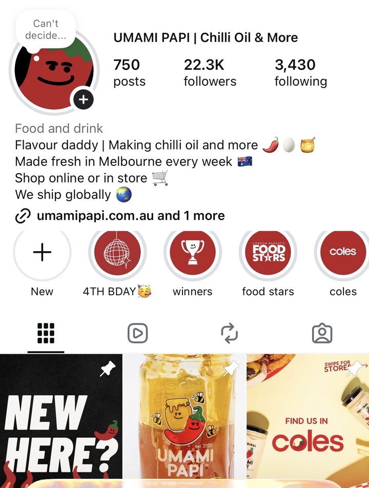 Umami Papi Instagram growth from AY Creations content, 22.3K followers